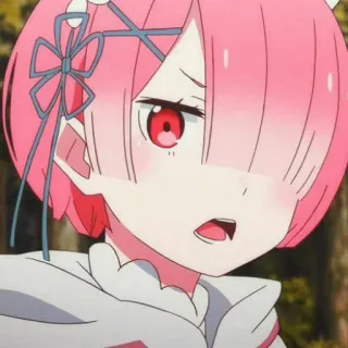 🍓 Ram Re:Zero Anime, Capelli rosa, Occhi rossi, Waifu, Ram, Re:Zero telegram sticker