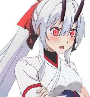 😡 animé, fille, cornes, yeux rouges, cheveux blancs telegram sticker