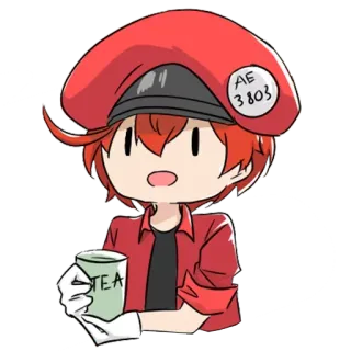 ❄️ Red Blood Cell Cells at Work! TEA Anime, Sel darah merah, Cells at Work!, AE3803, Chibi, Teh whatsapp sticker