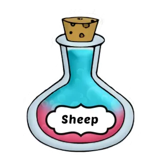 🐑 Sheep potion, sheep, magic, bottle, cartoon, liquid, fantasy, label telegram sticker
