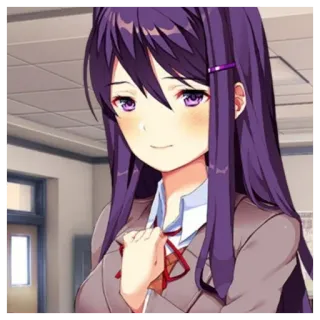 🙂 Yuri Doki Doki Literature Club! Anime, Mädchen, Charakter, lächelnd, Doki Doki Literatur Klub, Yuri, lila Haare telegram sticker