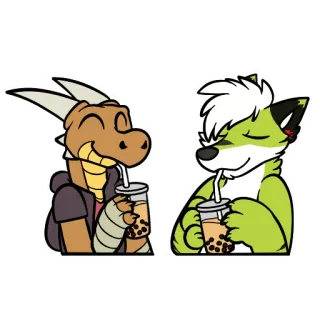 🥂 Furry, Antropomorfo, Animale, Bevanda, Bubble tea, Drago, Volpe telegram sticker