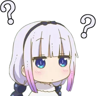 ❓ Kanna Kamui Miss Kobayashi's Dragon Maid Anime, Kanna, Smok, Znak zapytania, Zdezorientowany, Słodki telegram sticker