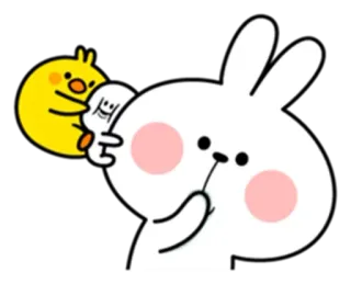 ♥️ rabbit, bunny, yellow bird, cute, cartoon, animal, sticker telegram sticker