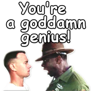 🌟 You're a goddamn genius! Forrest Gump, movie, quote, humor, genius telegram sticker