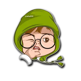 😤 @afall81 pessoa, desenho animado, verde, capuz, óculos, personagem telegram sticker