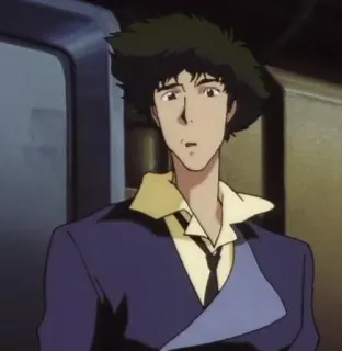🤨 Spike Spiegel Cowboy Bebop Anime, Spike Spiegel, Cowboy Bebop, Western espacial, Cazarrecompensas, Anime retro telegram sticker