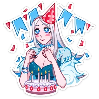 🥳 urodziny, impreza, tort, świętowanie, anime telegram sticker