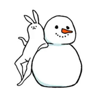 ⛄ lapin, bonhomme de neige, hiver, mignon, dessin animé, neige, lapin whatsapp sticker