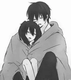 🖤 Anime, Coppia, Abbraccio, Coperta, Comfort, Amore, Romance, Carino telegram sticker