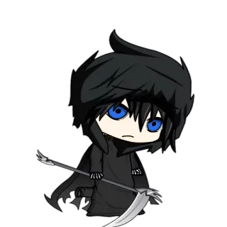 🙁 kematian, malaikat maut, sabit, reaper, gelap, chibi, berkerudung telegram sticker