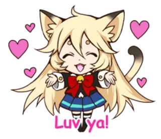 ❤ Luv ya! Anime, Carino, Ragazza gatto, Cuori, Amore, Kawaii telegram sticker