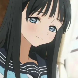 🍥 Anime, Garota, Uniforme escolar, Cabelo preto, Olhos azuis telegram sticker