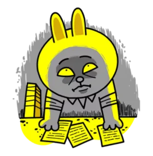 📋 кролик, зайчик, уставший, офис, в стрессе, желтый, мультфильм whatsapp sticker