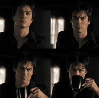 ☕️ Damon Salvatore The Vampire Diaries vampiro, serie de TV, melancólico, serio, Ian Somerhalder telegram sticker
