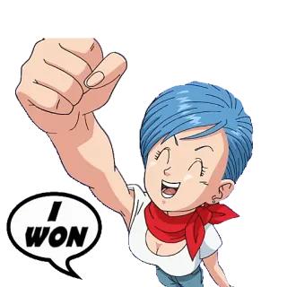 🎖 Bulma Dragon Ball I WON Anime, Kreskówka, Zwycięstwo, Świętowanie, Sukces, Bulma, Dragon Ball telegram sticker
