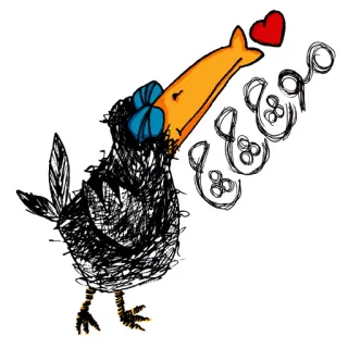 😘 Kary Kary and his friends люблю bird, crow, love, heart, sketch, kiss, cute, cartoon telegram sticker