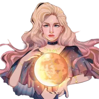🌕 woman, moon, stars, fantasy, magic, illustration telegram sticker