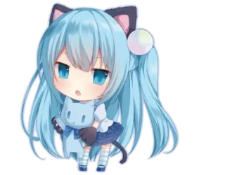 😶 Anime, Chibi, Fille chat, Kawaii, Cheveux bleus whatsapp sticker
