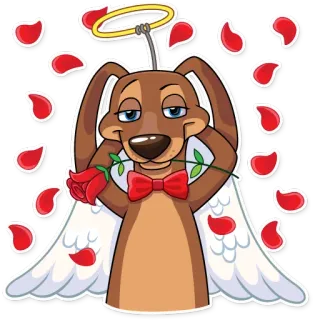 🌹 dog, angel, rose, love, valentine's day, halo, wings, cartoon whatsapp sticker