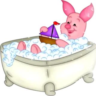 🛁 Piglet Leitão, Ursinho Pooh, banho, bolhas, banheira, barquinho de brinquedo telegram sticker