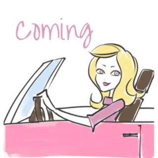 🚘 coming phụ nữ, xe hơi, lái xe, màu hồng, tóc vàng, thời trang, chào hỏi telegram sticker