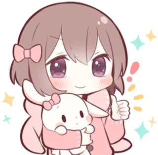 👍 Аниме, Чиби, Милый, Девушка, Большой палец вверх, Зайчик, Блеск telegram sticker