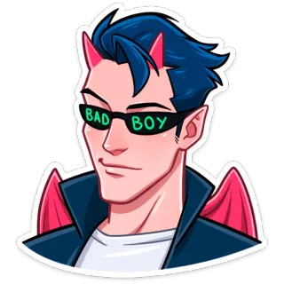 😎 BAD BOY chico malo, diablo, demonio, gafas de sol, dibujo animado, alas, cuernos telegram sticker