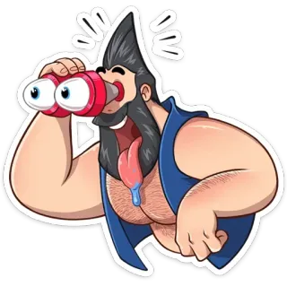 😳 мультфильм, мужчина, бинокль, взволнованный, смешной, иллюстрация telegram sticker
