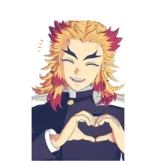 ❤️ Kyojuro Rengoku Demon Slayer аниме, огонь, сердце, улыбающийся, Ренгоку telegram sticker