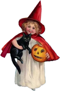🎃 Halloween, strega, gatto, zucca, vintage, ragazza whatsapp sticker