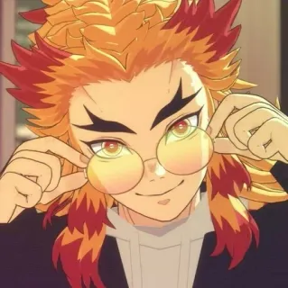 😎 Kyojuro Rengoku Demon Slayer Аниме, Очки, Улыбка, Пламя, Огонь telegram sticker