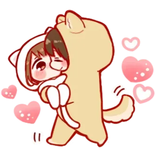 🍧 милый, аниме, мультфильм, объятие, сердечки, любовь, кот, собака telegram sticker