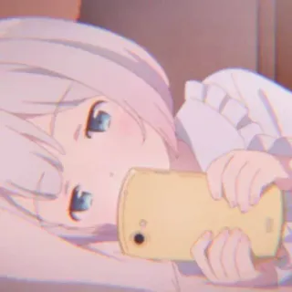 🐾 Anime, Ragazza, Telefono, Cartone animato, Chill, Rilassante whatsapp sticker