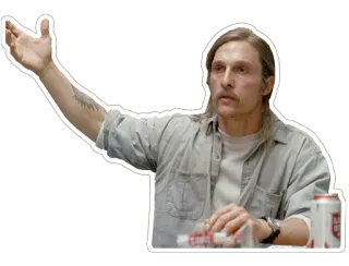 😠 мужчина, сидит, поднятая рука, человек, мэттью макконахи telegram sticker