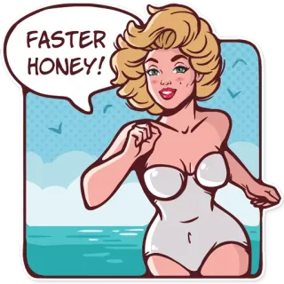 🏃 FASTER HONEY! cartoon, woman, swimsuit, beach, ocean, vintage, retro telegram sticker