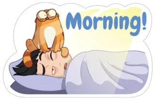 😁 Morning! chat, matin, sommeil, lit, mignon telegram sticker
