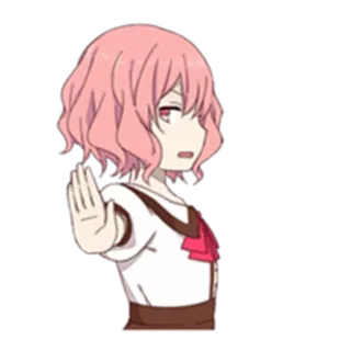 ✋ animé, fille, stop, geste, cheveux roses whatsapp sticker