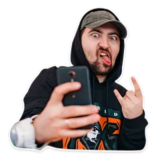 🤘 hombre, selfie, lengua, persona, sudadera con capucha, sombrero telegram sticker