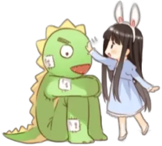 ✋ 恐龙, 兔子耳朵, 卡通, 可爱, 拼布, 动漫, 女孩 telegram sticker