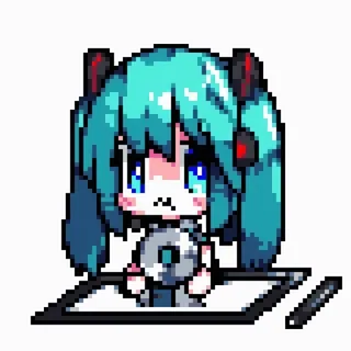 📀 Hatsune Miku Anime, Pixel art, Chibi, Miku, Hatsune Miku, Vocaloid telegram sticker