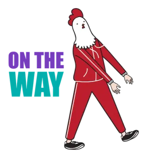 🏃‍♀️ ON THE WAY Hühnchen, Unterwegs, Spazieren, Cartoon, Trainingsanzug telegram sticker