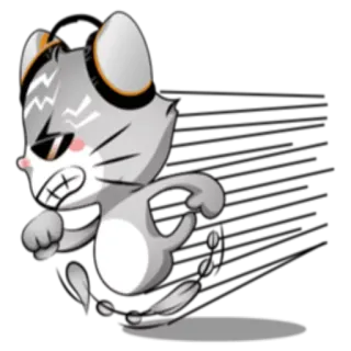 🏃 Gato de dibujos animados, Animado, Personaje, Enojado, Feroz, Corriendo, Auriculares whatsapp sticker