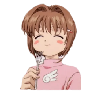 🎈 Sakura Kinomoto Cardcaptor Sakura anime, Cardcaptor Sakura, Sakura Kinomoto, carino, mangiare, forchetta telegram sticker