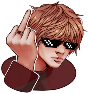 🖕 jari tengah, menyinggung, kartun, seni digital, kacamata hitam, kacamata piksel telegram sticker