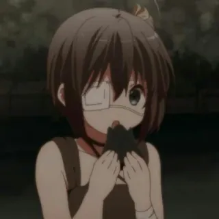 🥺 Anime, Chica, Comiendo, Un ojo, Vendaje, Pelo castaño whatsapp sticker