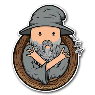 😎 penyihir, sihir, fantasi, karakter, abu-abu, jenggot, shuriken telegram sticker