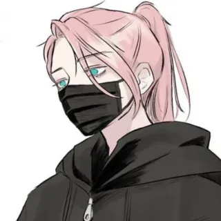 💊 anime, pink hair, mask, illustration, character telegram sticker