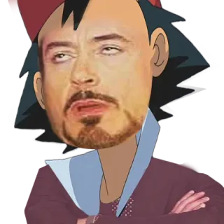 🤨 Ash Ketchum Pokemon pokemon, ash ketchum, robert downey jr, meme, lucu whatsapp sticker