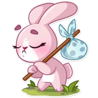 😔 Hase, Kaninchen, Tier, süß, rosa, Reisen, Wanderer, Cartoon telegram sticker